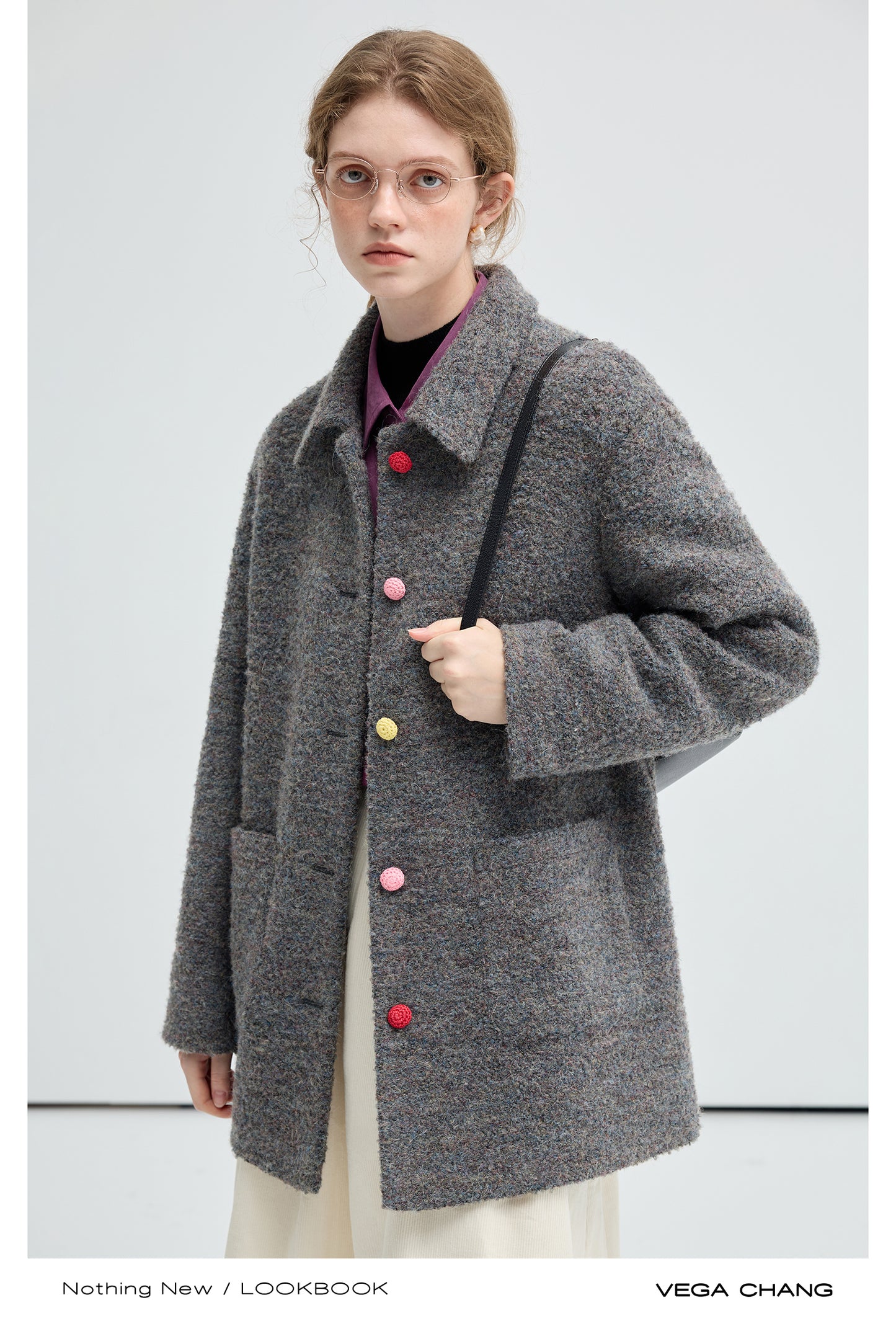 Wool Blend Coat With Candy Colored Buttons