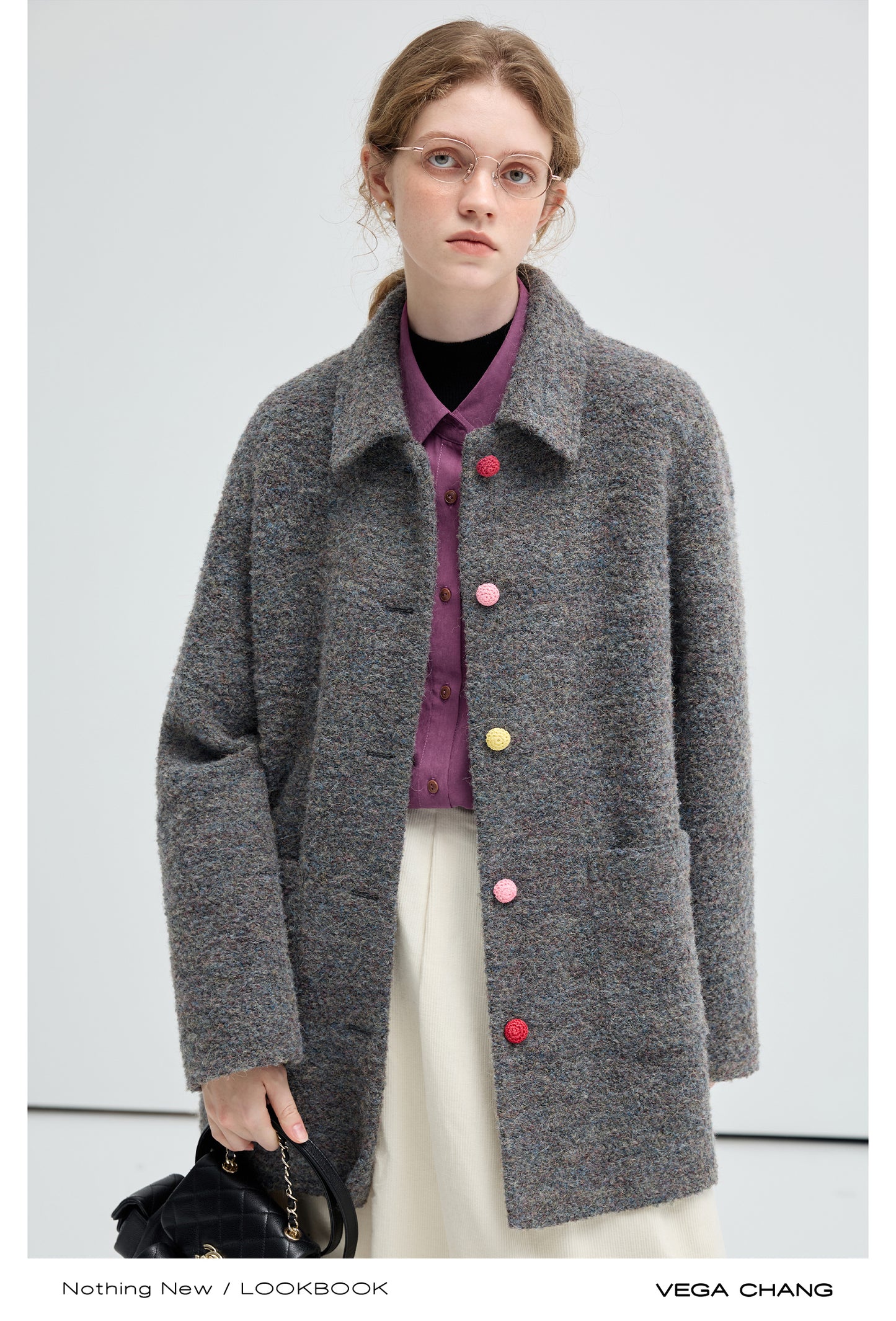 Wool Blend Coat With Candy Colored Buttons