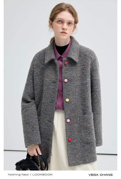 Wool Blend Coat With Candy Colored Buttons