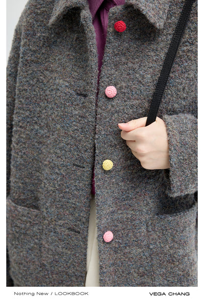 Wool Blend Coat With Candy Colored Buttons