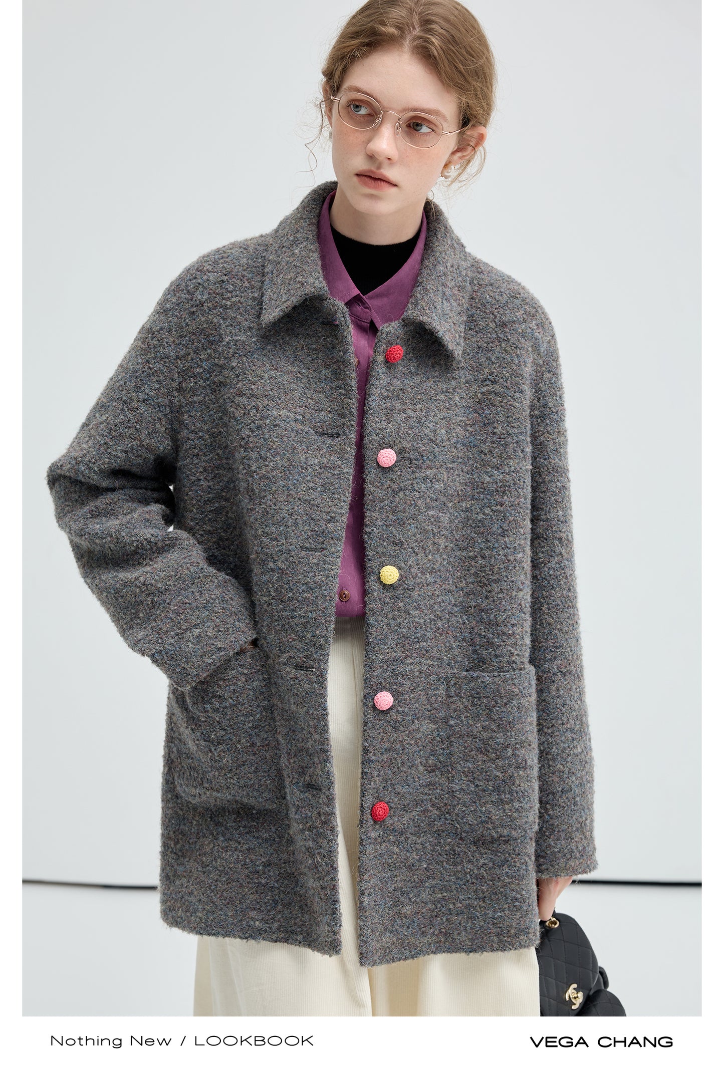 Wool Blend Coat With Candy Colored Buttons