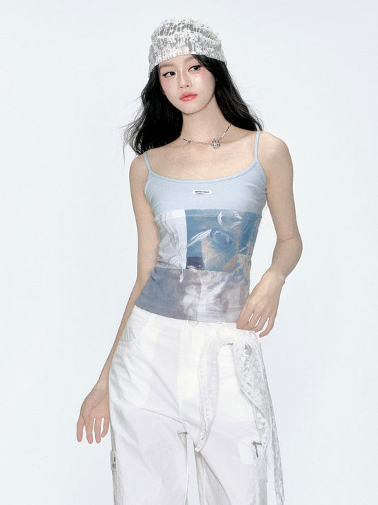 Pictorial Collage Print Fitted Camisole