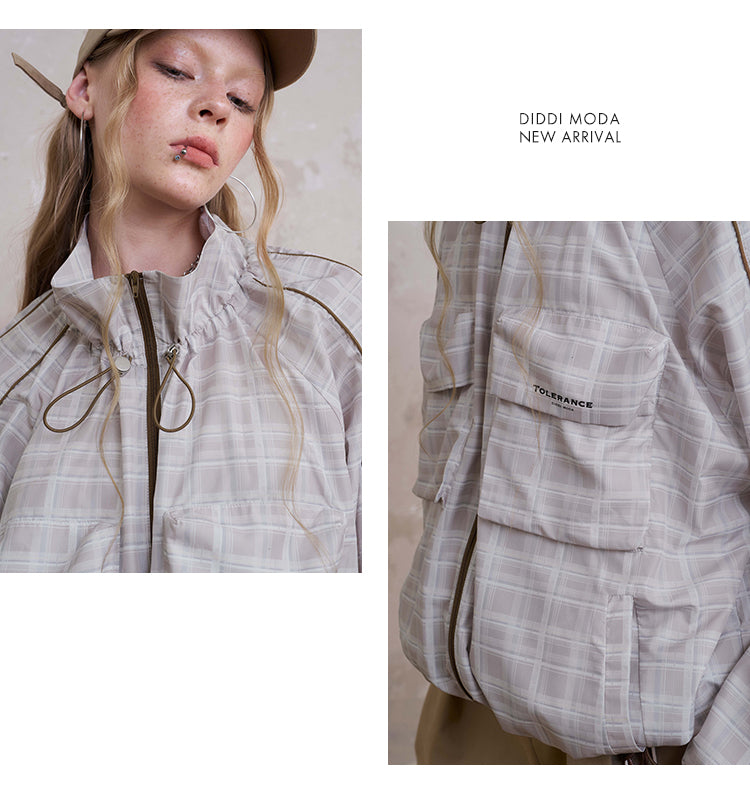 Lightweight Plaid Zip-Up Jacket