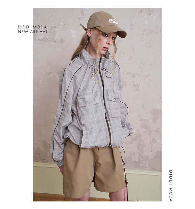 Lightweight Plaid Zip-Up Jacket