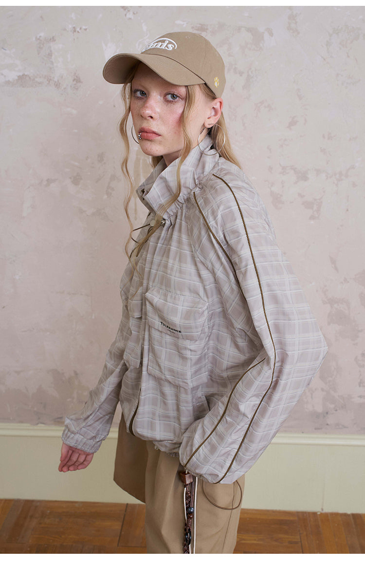 Lightweight Plaid Zip-Up Jacket