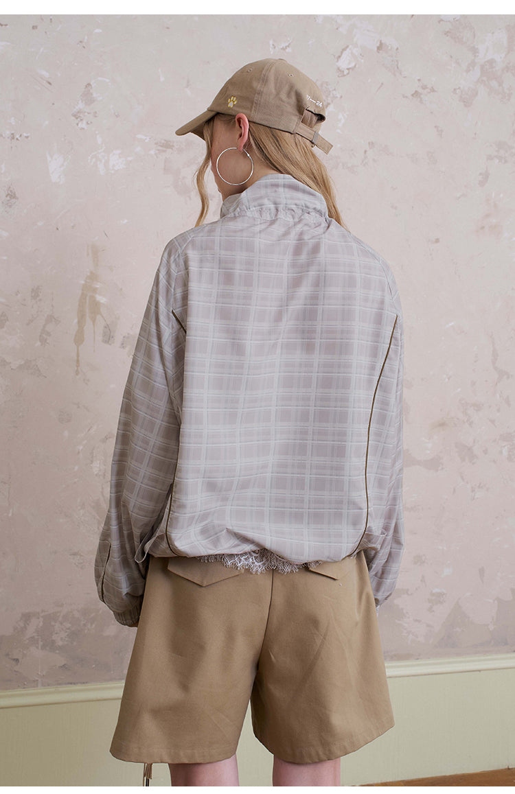 Lightweight Plaid Zip-Up Jacket