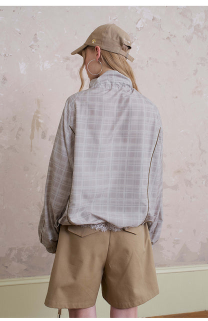 Lightweight Plaid Zip-Up Jacket