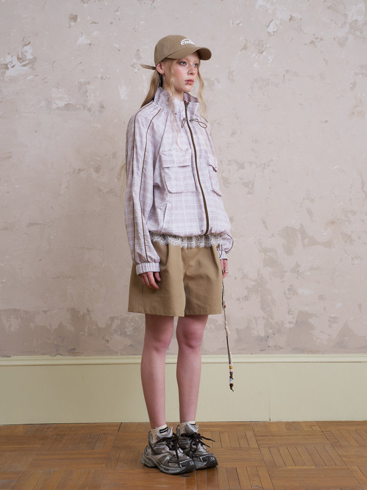 Lightweight Plaid Zip-Up Jacket