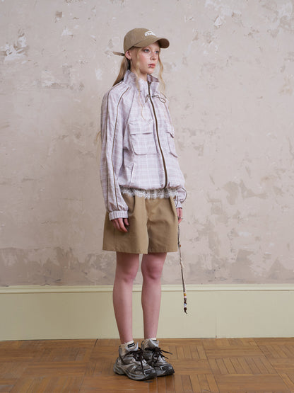 Lightweight Plaid Zip-Up Jacket