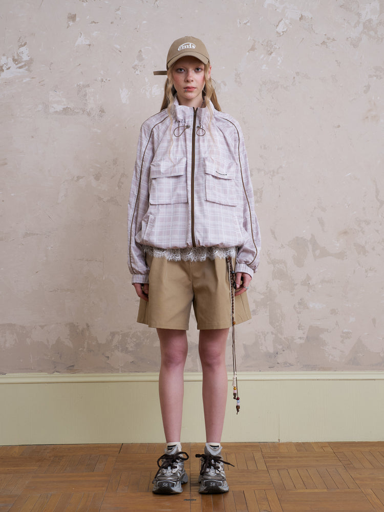 Lightweight Plaid Zip-Up Jacket