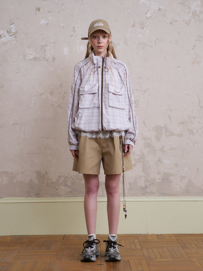 Lightweight Plaid Zip-Up Jacket