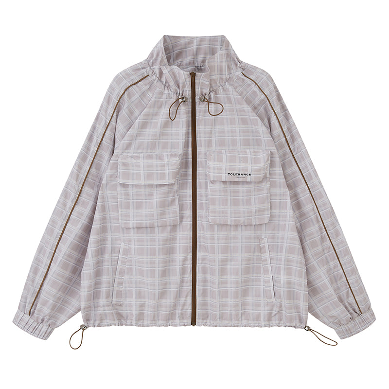 Lightweight Plaid Zip-Up Jacket