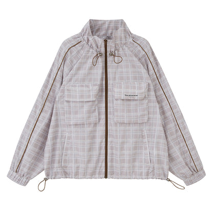Lightweight Plaid Zip-Up Jacket