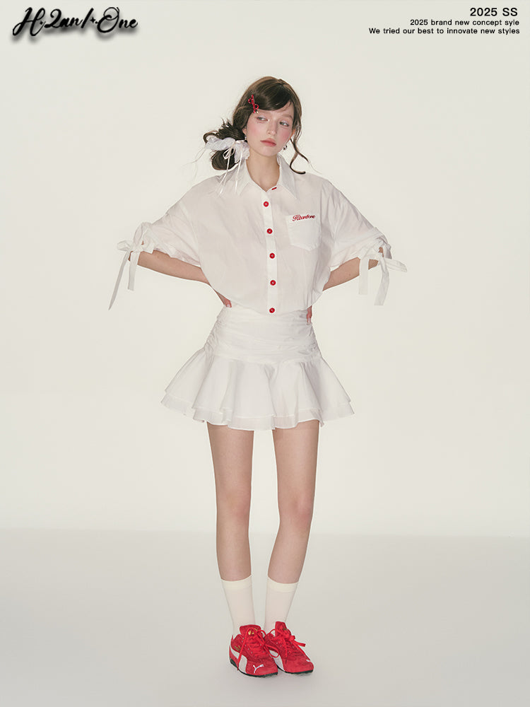 Ruched Waist 3/4 Sleeve Shirt Dress