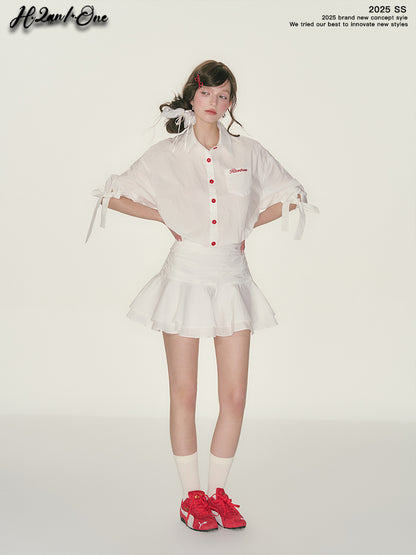 Ruched Waist 3/4 Sleeve Shirt Dress