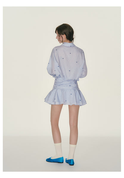 Ruched Waist 3/4 Sleeve Shirt Dress