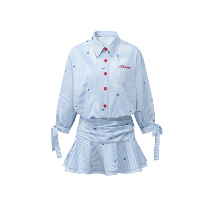 Ruched Waist 3/4 Sleeve Shirt Dress