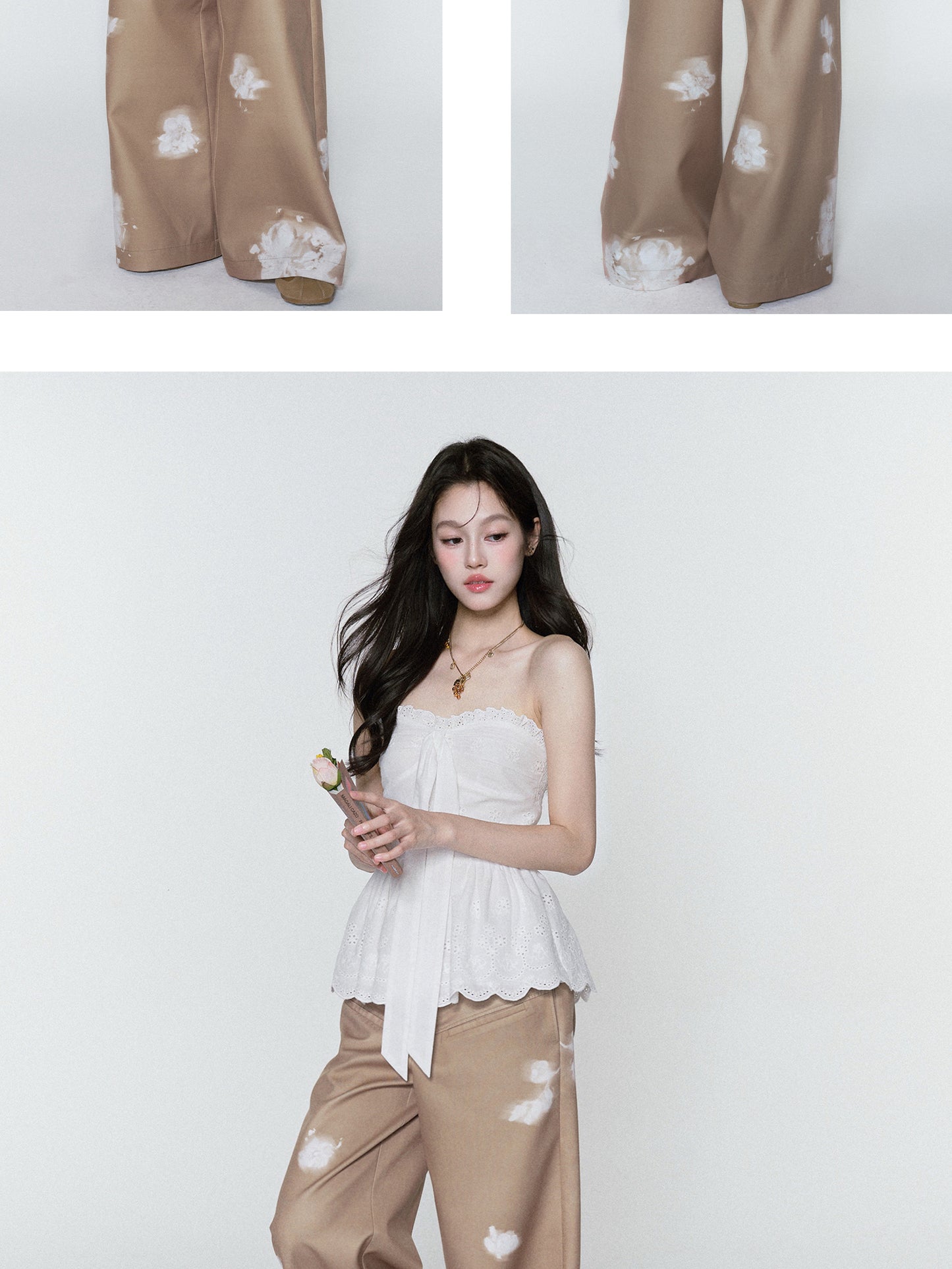 Floral V-Waist Wide-Leg Pants