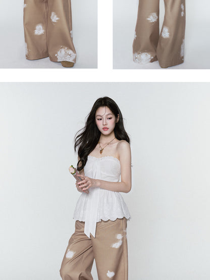 Floral V-Waist Wide-Leg Pants