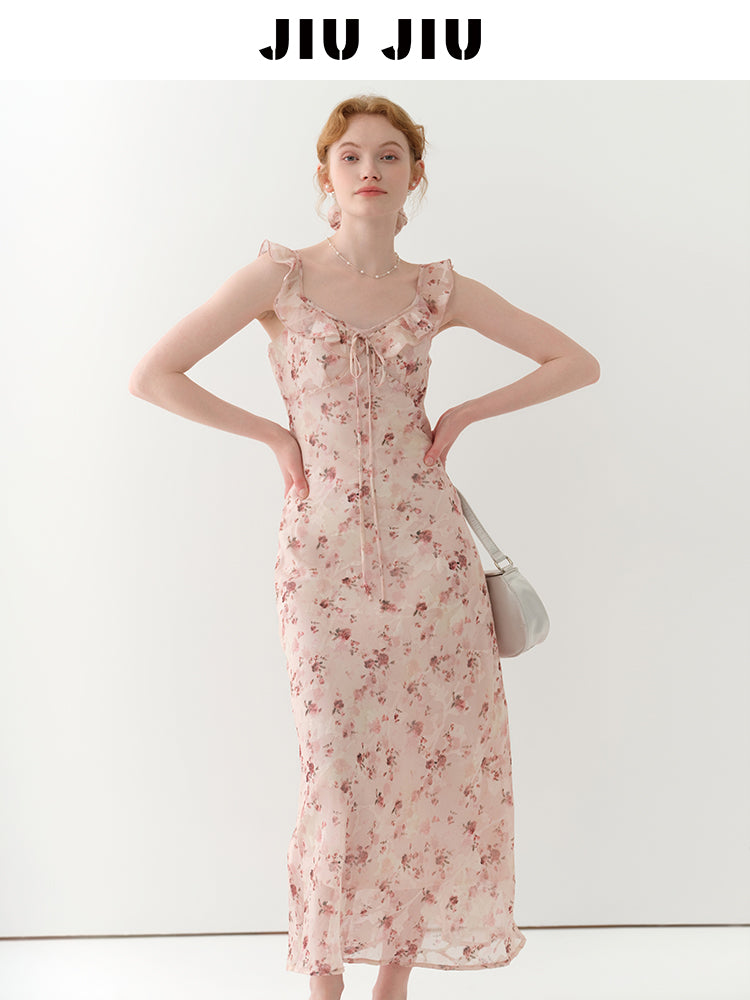 Flutter-Collar Floral Slip Dress