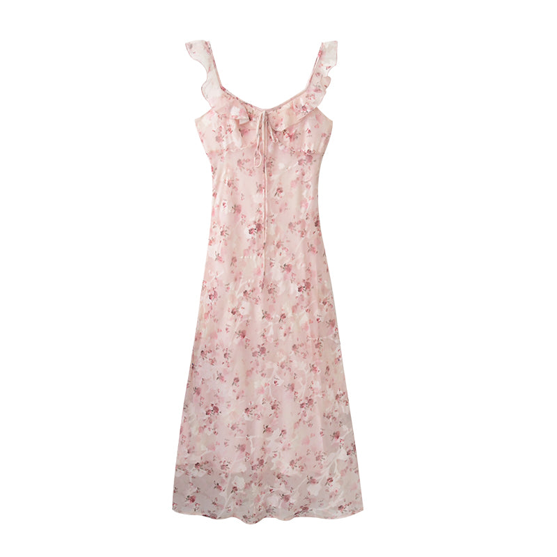 Flutter-Collar Floral Slip Dress