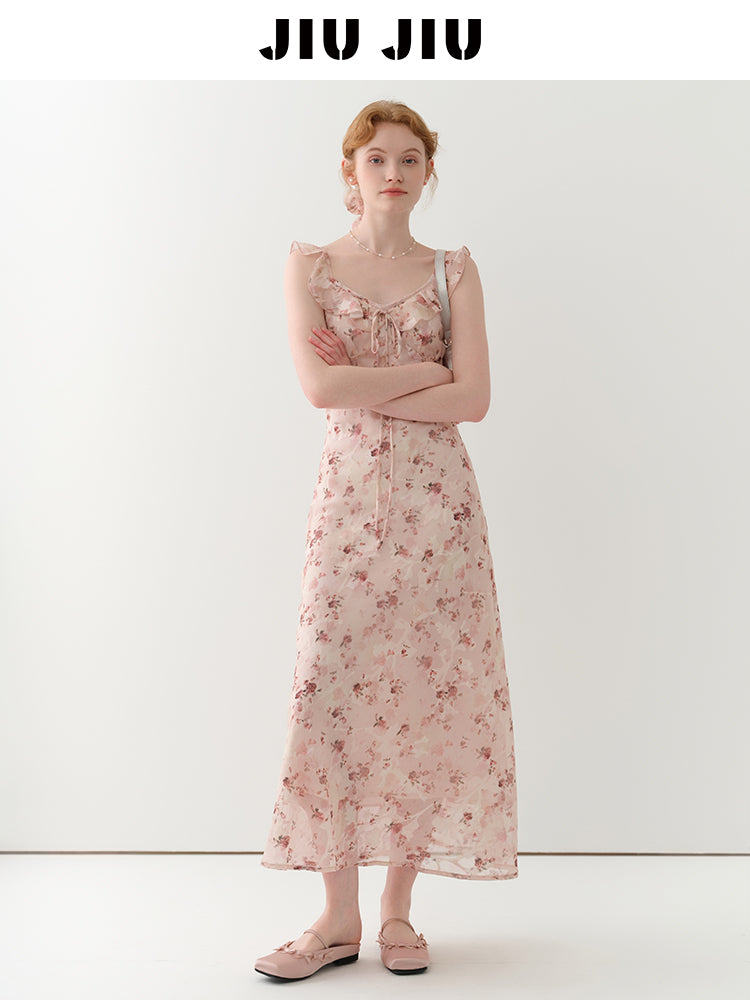 Flutter-Collar Floral Slip Dress