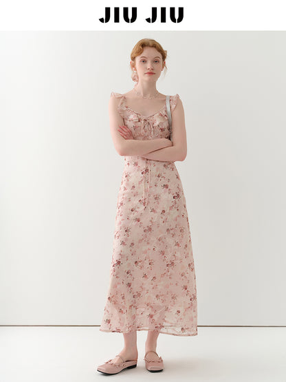 Flutter-Collar Floral Slip Dress