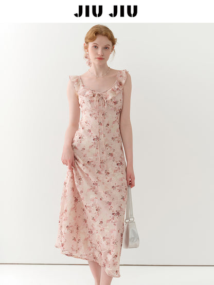 Flutter-Collar Floral Slip Dress