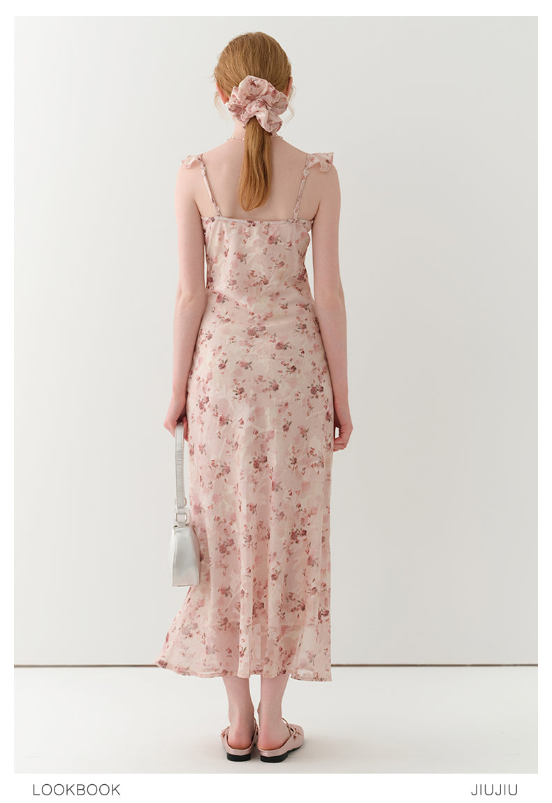 Flutter-Collar Floral Slip Dress