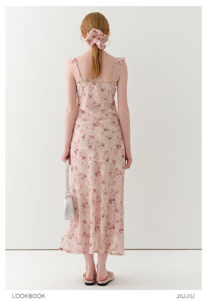 Flutter-Collar Floral Slip Dress