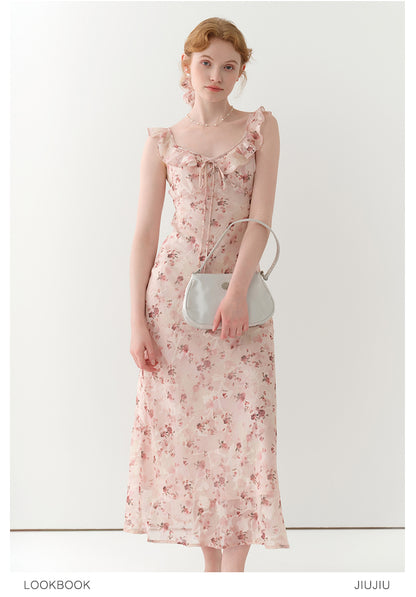 Flutter-Collar Floral Slip Dress