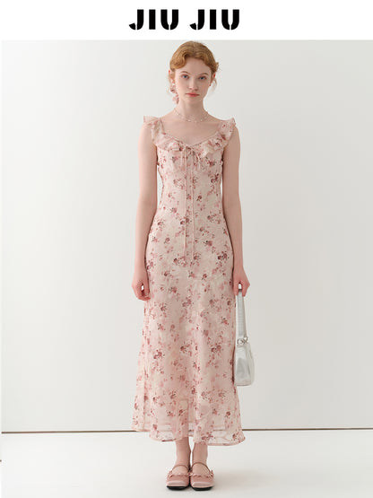 Flutter-Collar Floral Slip Dress