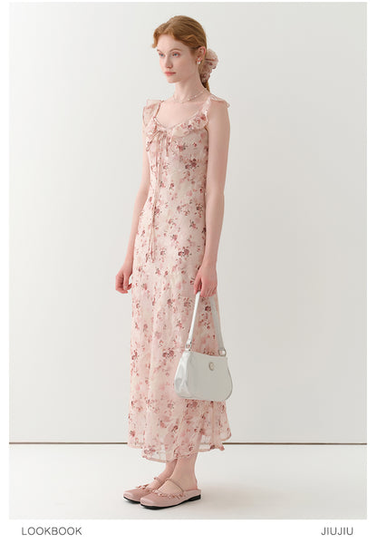 Flutter-Collar Floral Slip Dress