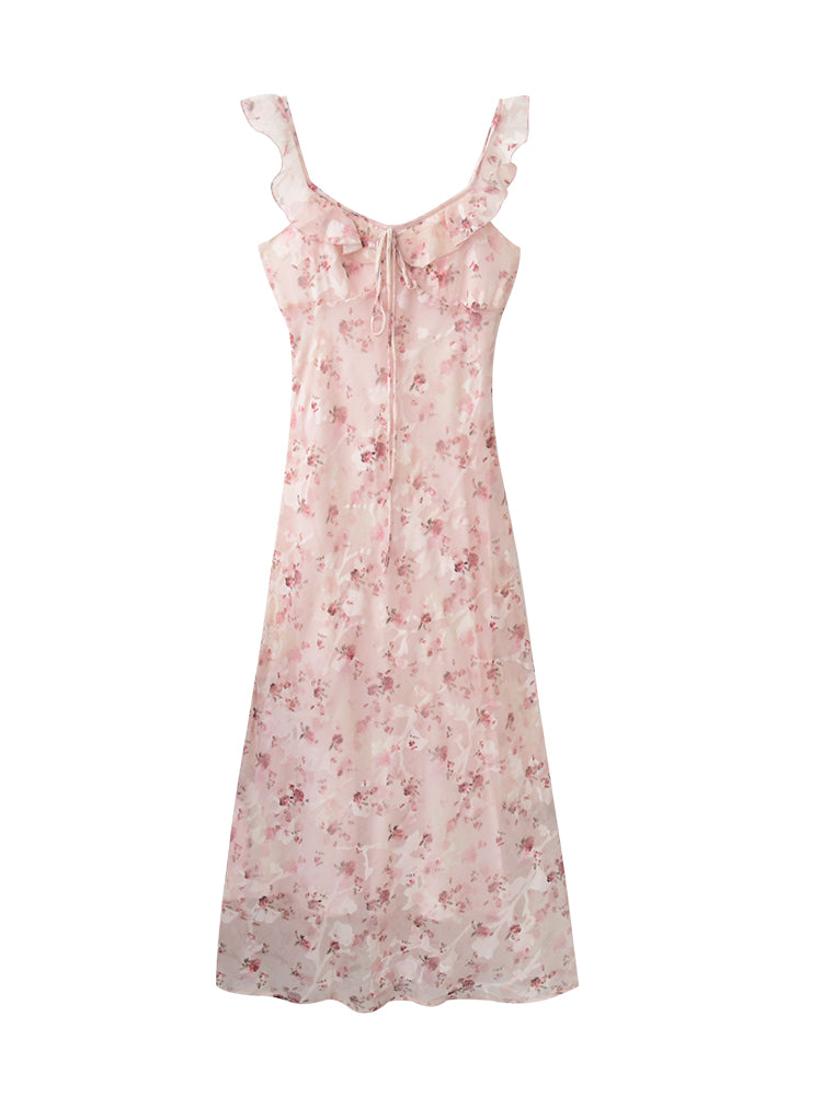 Flutter-Collar Floral Slip Dress