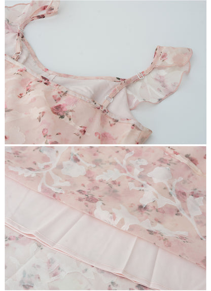 Flutter-Collar Floral Slip Dress