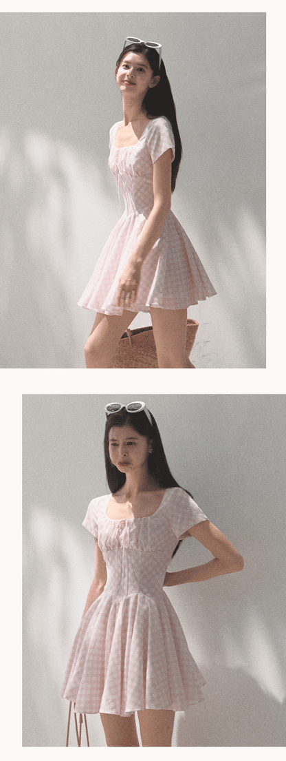 Scallop Waist Gingham Dress Short And Long