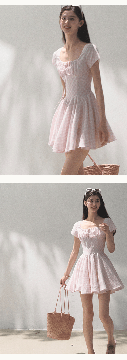 Scallop Waist Gingham Dress Short And Long