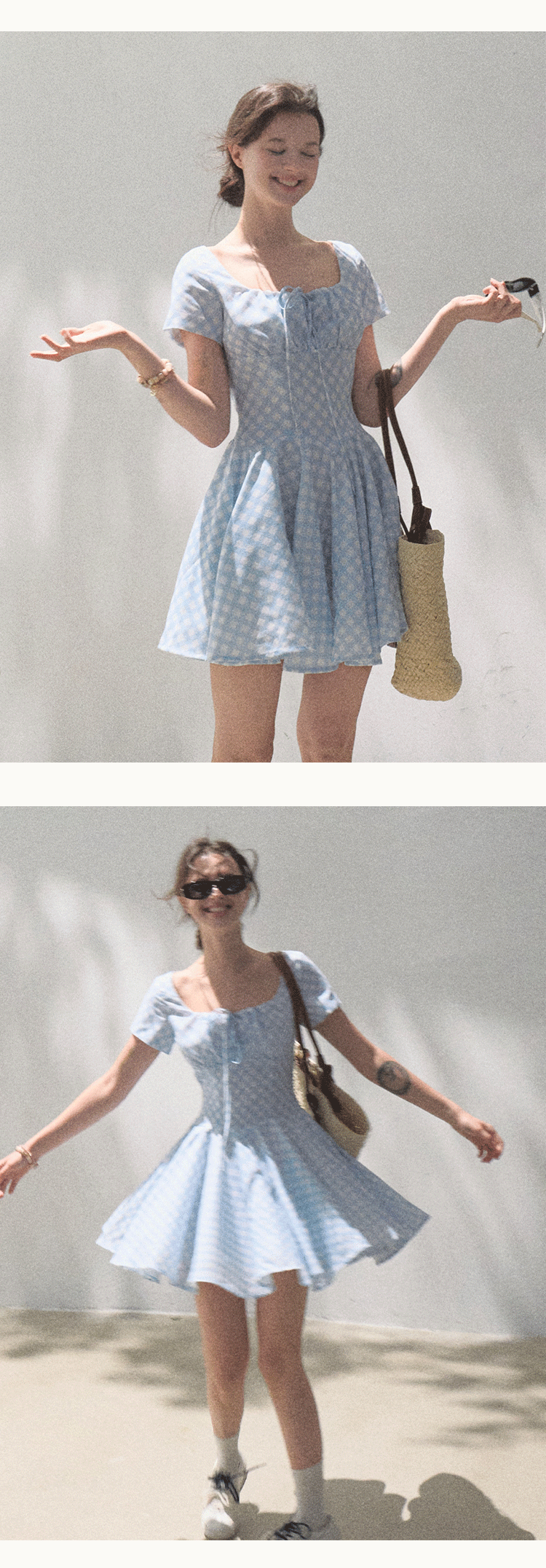 Scallop Waist Gingham Dress Short And Long
