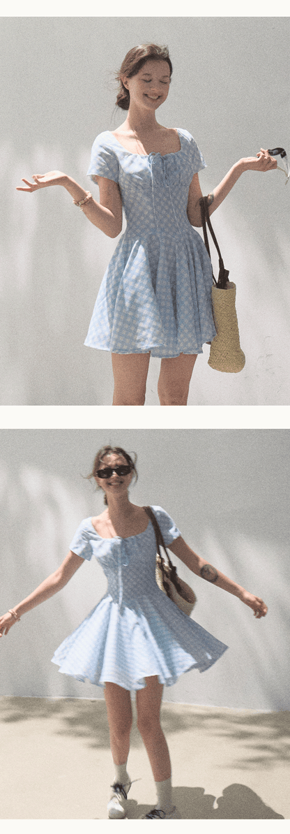 Scallop Waist Gingham Dress Short And Long