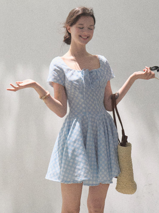 Scallop Waist Gingham Dress Short And Long