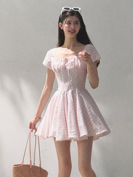 Scallop Waist Gingham Dress Short And Long