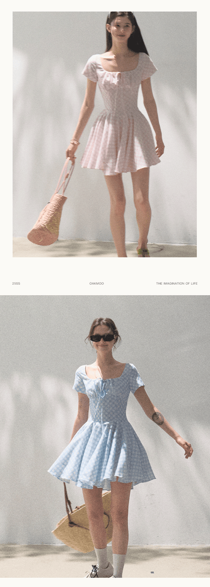 Scallop Waist Gingham Dress Short And Long