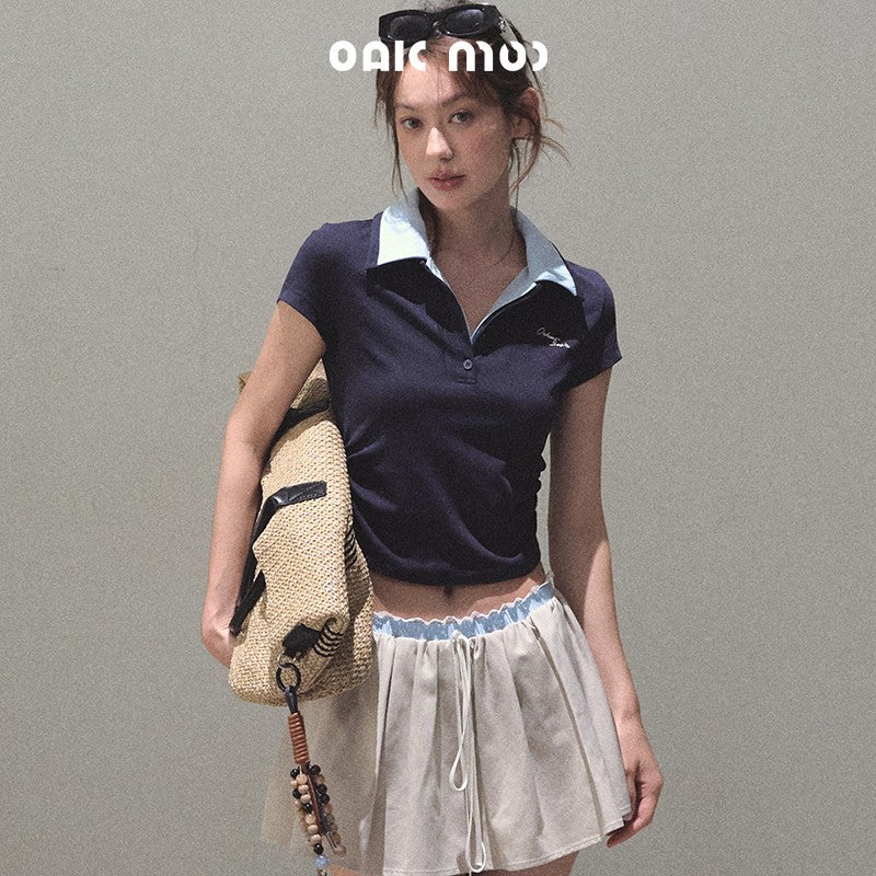 Faux-Layered Crop Polo And Flared Skirt Co-Ord