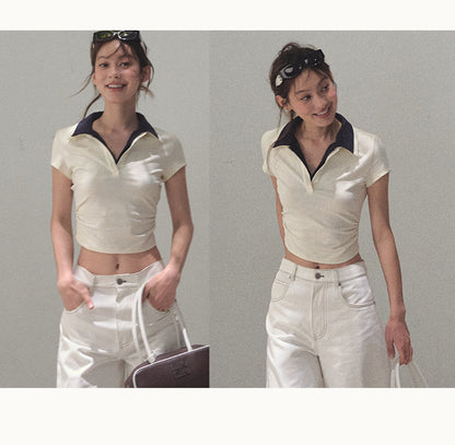 Faux-Layered Crop Polo And Flared Skirt Co-Ord