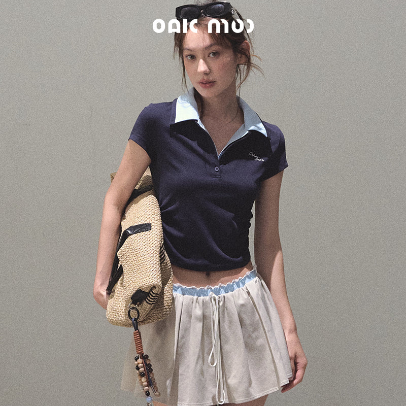 Faux-Layered Crop Polo And Flared Skirt Co-Ord
