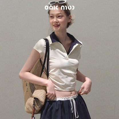 Faux-Layered Crop Polo And Flared Skirt Co-Ord