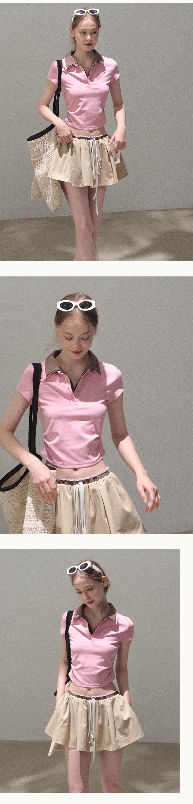 Faux-Layered Crop Polo And Flared Skirt Co-Ord