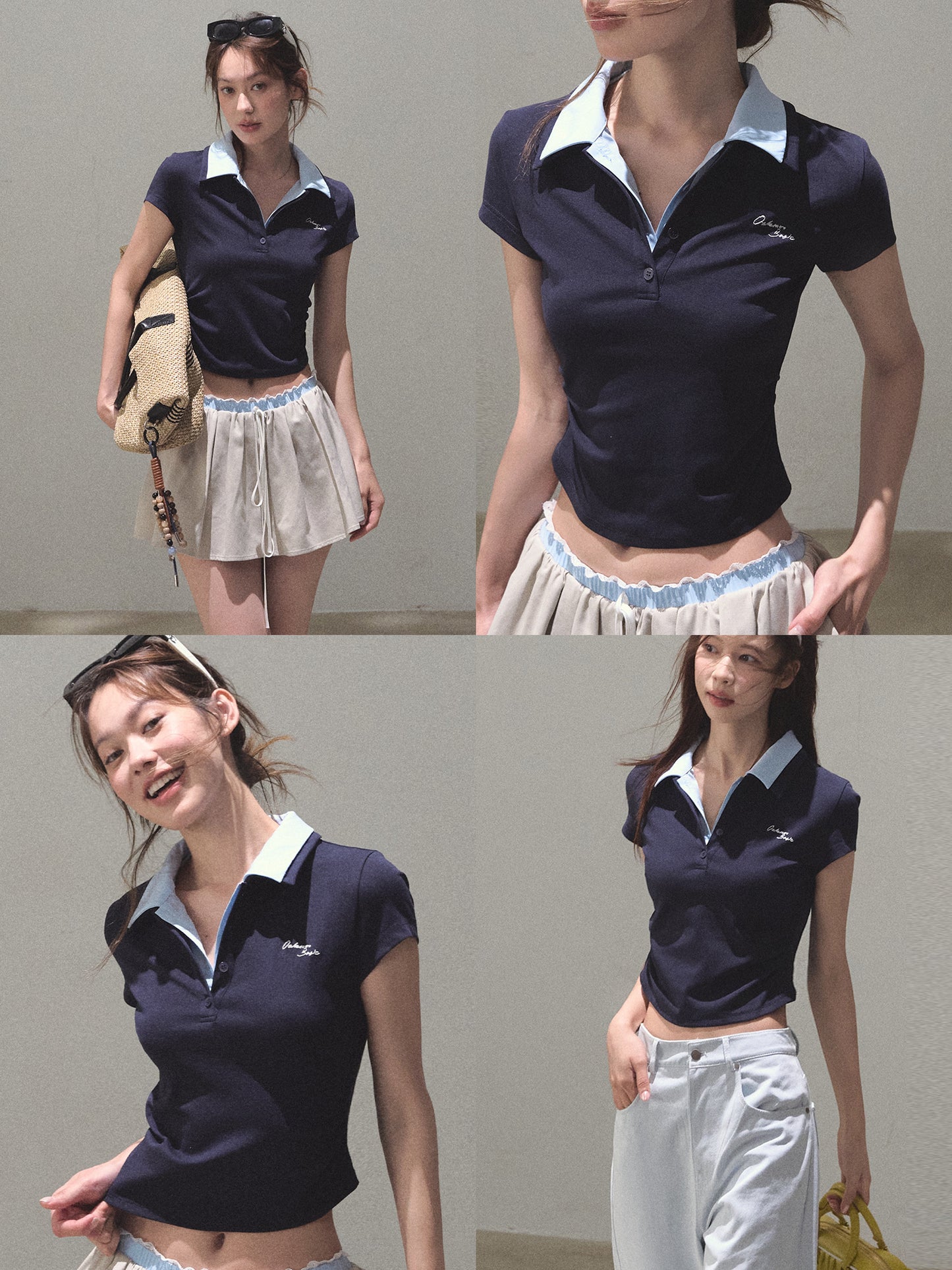 Faux-Layered Crop Polo And Flared Skirt Co-Ord