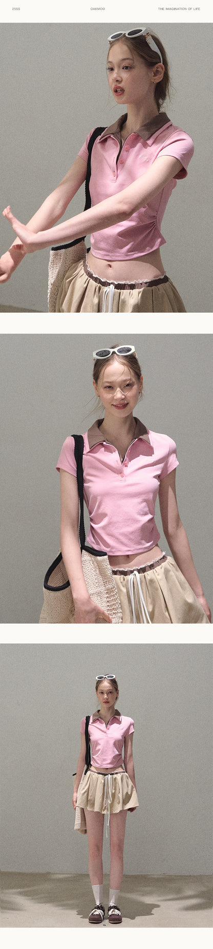 Faux-Layered Crop Polo And Flared Skirt Co-Ord