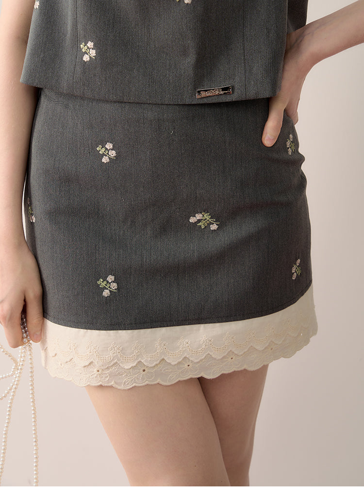 Sleeveless Double Lace Bib Collar Top & Matching Skirt
